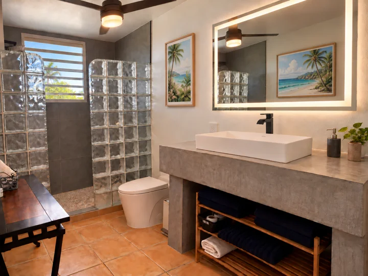 Bathroom — glass-block shower